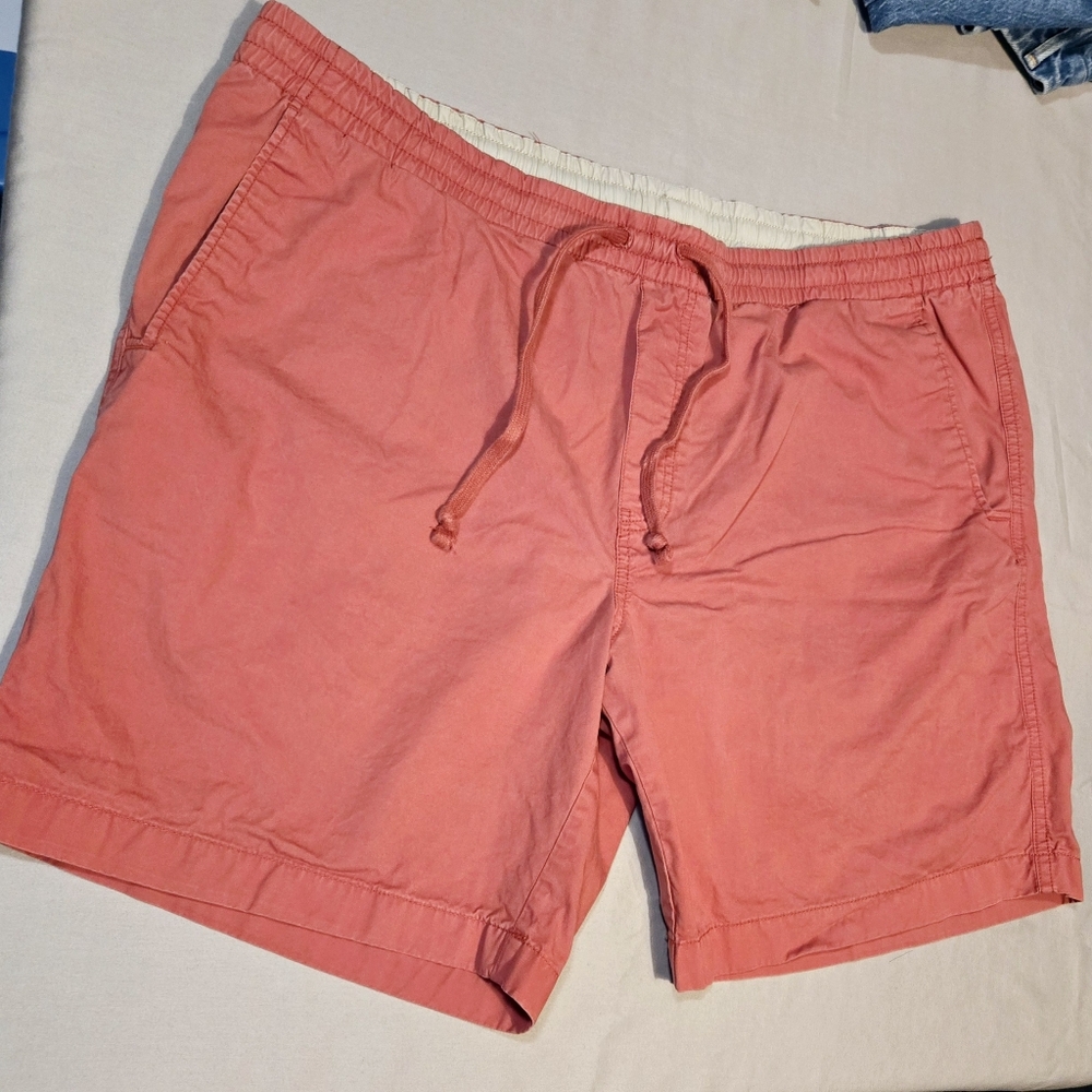 Mens Chaps elastic waist with drawstring tie salmon colored shorts.